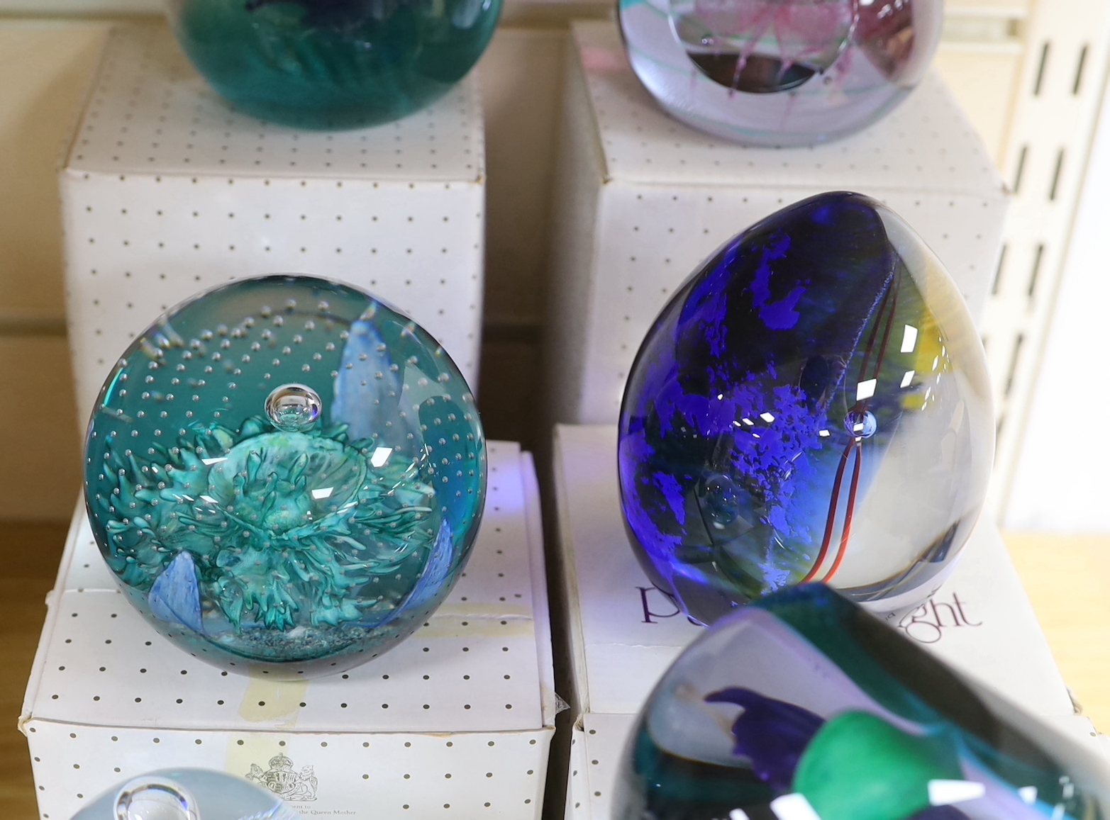 Eight Caithness paperweights, boxed